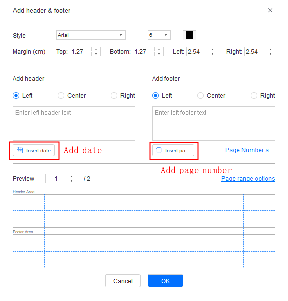 Add header and footer to PDF